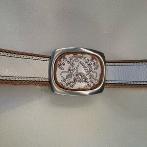 Oilily 100% Leather White Belt Silver and Brown Horse Buckle Made In Italy